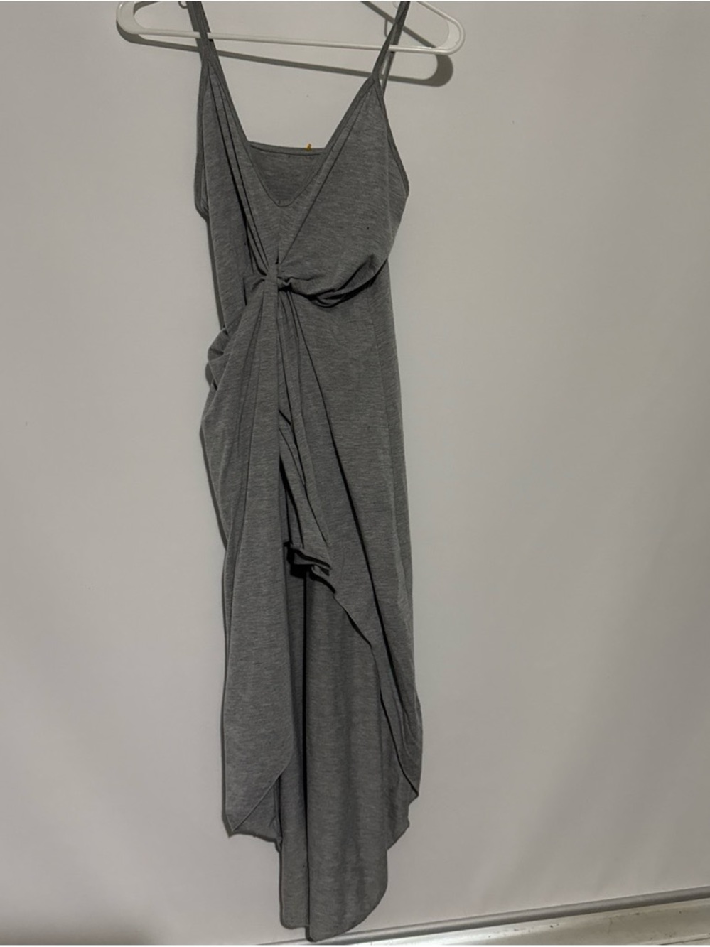 Gray Knot-Front Maxi Dress with Spaghetti Straps